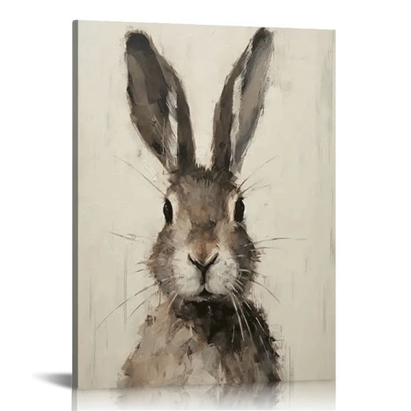 Easter Rabbit Bunny Canvas Art Print, Rustic Hare Wall Poster, Boho Vintage Cottagecore Artwork, Frameless Animal Print Decor for Bedroom, Living Room, Home Office - Modern Retro Art Deco Style