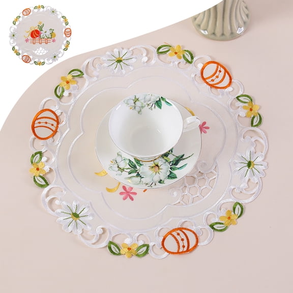 Easter Rabbit Bunny Eggs Happy Easter Placemats for Dining Table,13.7" Bunny Easter Placemats Dinning Table Mat for Spring Summer Seasonal Holiday Decoration Washable Table Party Mats