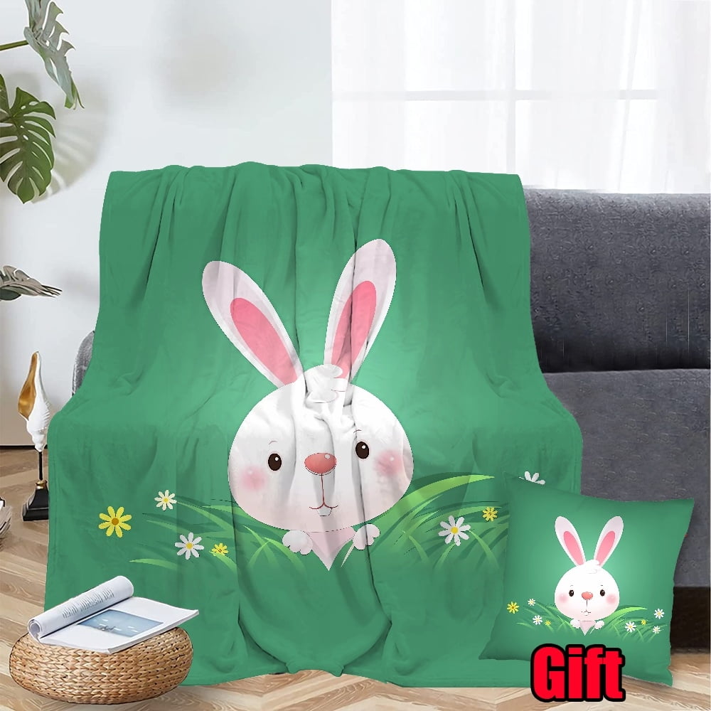 Easter Rabbit Bunny Throws Blanket With Pillow Cover Bed Sofa Living ...