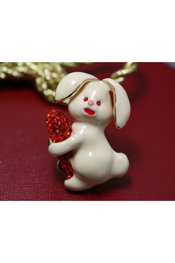 Easter Rabbit Bunny With Crystal Carrot Brooch Pin, Crystal Easter Jewelry Gift