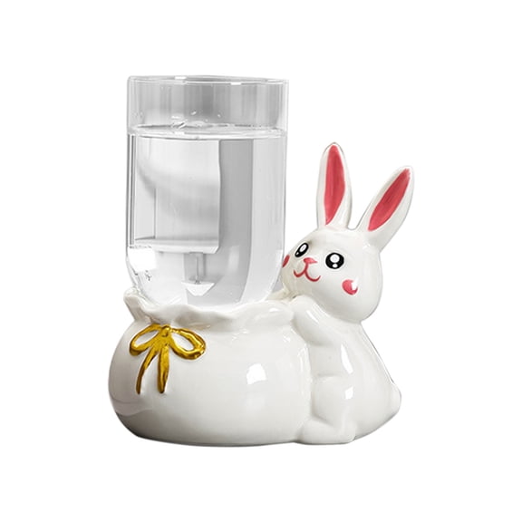 Easter Rabbit Ceramic Vase, White Bunny Flower Arrangement Holder for Tabletop, Small Spring Desktop Centerpiece Decor for Hydroponic Plants, 4.4 in
