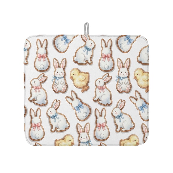 Easter Rabbit Chicken Dish Drying Mats for Kitchen Counter,Absorbent Microfiber Dish Drainer Rack Mat Abstract Farmhouse Cartoon Animal Drying Pad for Sinks,Utensils,Countertops,16x18in