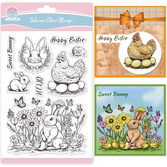 Easter Rabbit Clear Stamps for Card Making Easter Chicken Silicone Stamp Greetings Happy Easter Transparent Stamps Seal for DIY Scrapbooking Embossing Photo Album Decor Clear