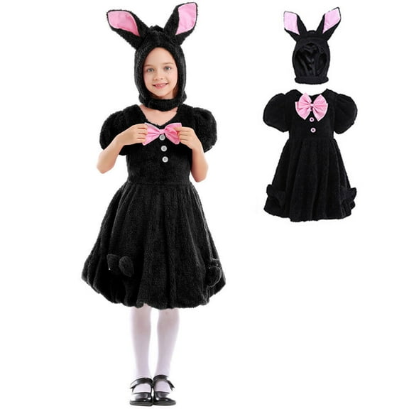 Easter Rabbit Costume Dress for Girls Bunny Headwear Dress Bowknot Set, Size 3-5Y
