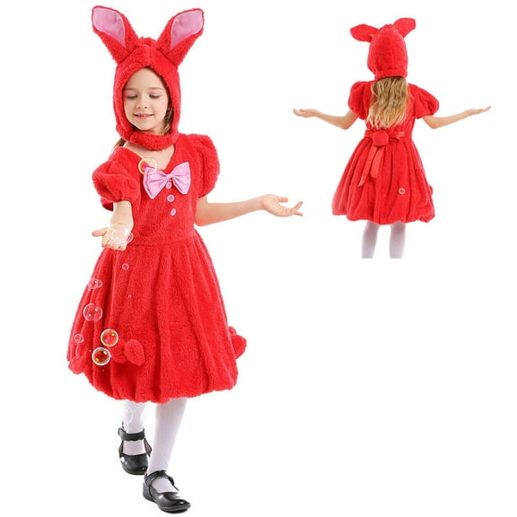 Easter Rabbit Costume Dress for Girls Bunny Headwear Dress Bowknot Set, Size 5-7Y