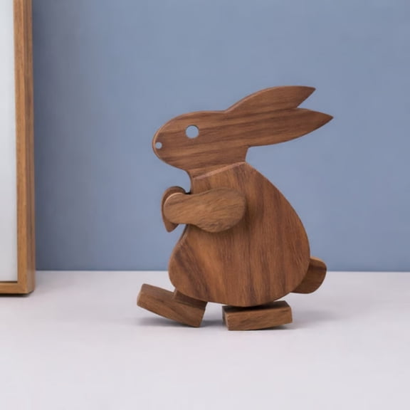 Easter Rabbit Decor, Handcrafted Solid Wood, Walking Animal Figure, Easter Decorations for Home, Wooden Bunny Decor, Shelf Decor Aesthetic, Spring Decor for Home, Warm Brown, 1 Pc