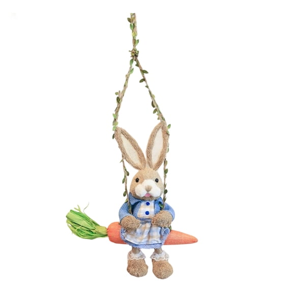 Easter Rabbit Decor – Handmade Straw Swing Figurine for Holiday Home & Tabletop Display, Spring-Themed Craft Ornament