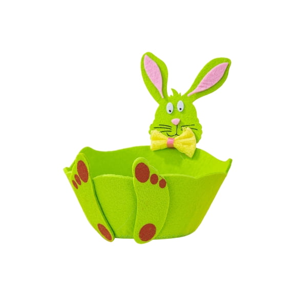 Easter Rabbit Decorative Storage Basket – Felt Green Bunny Ear Candy & Egg Holder for Holiday Table, Party, or Nursery Display