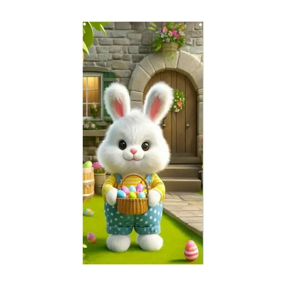 Easter Rabbit Door Cover, 70.8*35.4 inch Festival Party Hanging Cloth Flags for Indoor and Outdoor Decor, Cute Welcome Banner with Spring Patterns