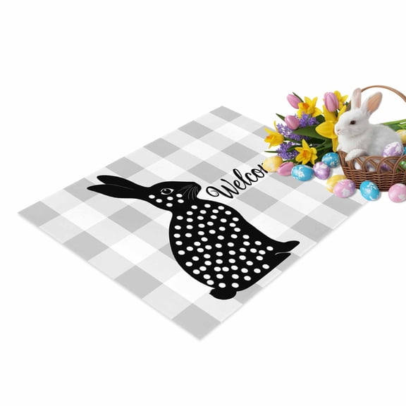 Easter Rabbit Door Mat Bunny Welcome Non Slip Absorbent Entrance Mat Washable Low Profile Indoor Doormat for Front Door Entryway Entry 16"x24"