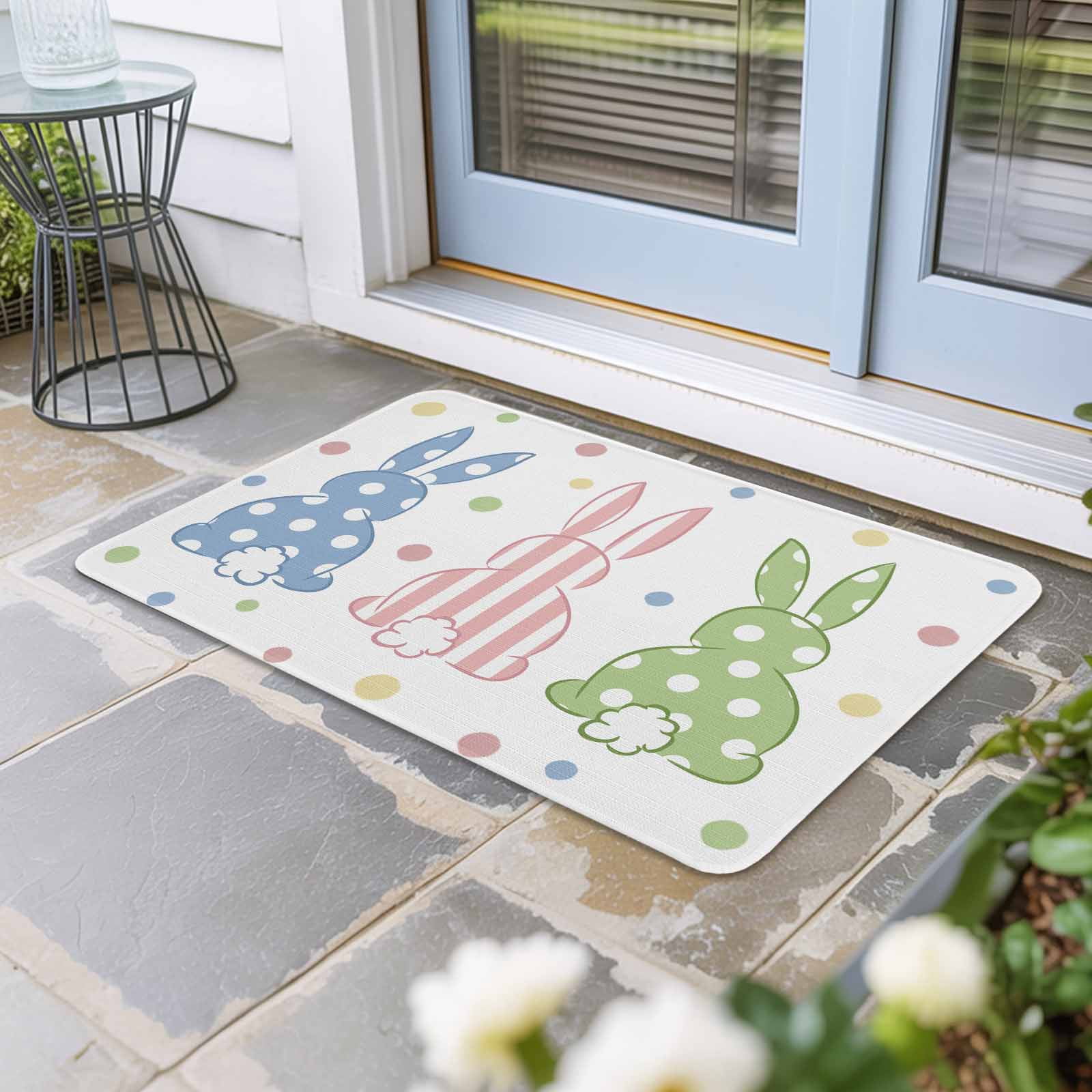 Pink Rabbit Mat Easter Rabbit Door Mat Indoor Outdoor,Pink Blue Green Bunny Spring ...