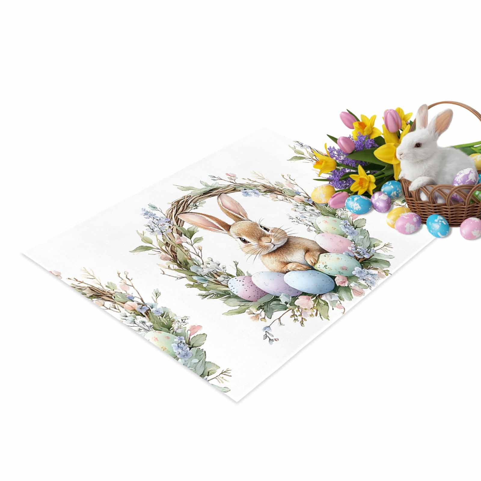 Easter Rabbit Door Mat Watercolor Cute Bunny Pink Blue Eggs Spring ...