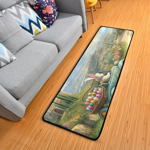 Easter Rabbit Driving with Eggs Long Floor Mat Runner Rug Area Mat Noise Reduction Water Absorbent Non-Slip 72" x 24"