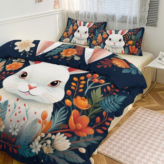 Easter Rabbit Duvet Cover Set Bedding Set Polyester Quilt Cover for Bedroom Decoration