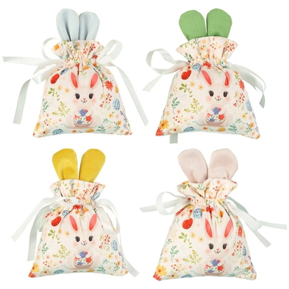Easter Rabbit Ear Bag 4pcs Easter Candy Bag Cute Rabbit Bundle Bag Easter Egg Biscuit Chocolate Snack Packaging Bag