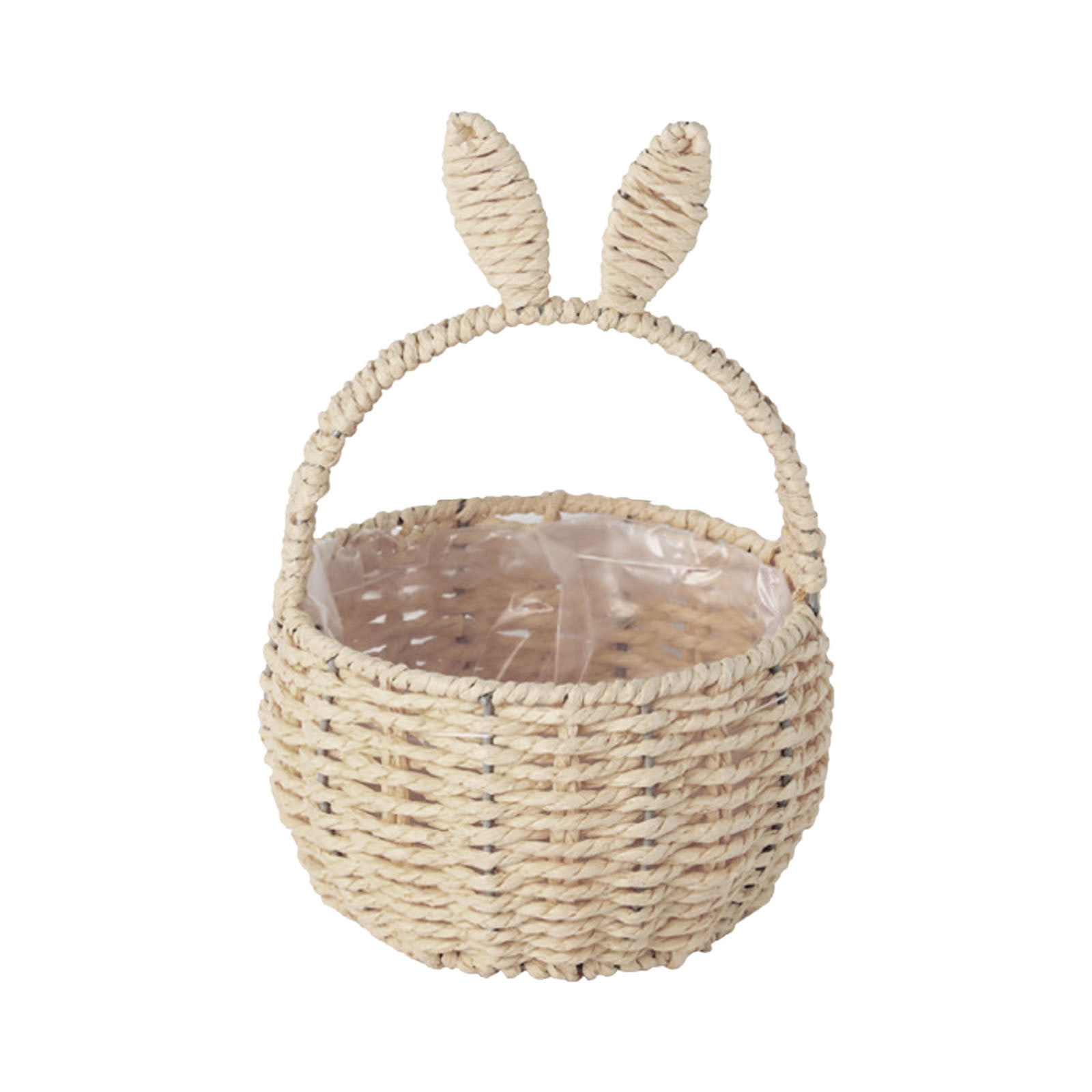 Easter Rabbit Ear Woven Picnic Basket - Wicker Storage Tote with Liner, Bunny Handle Basket for Egg , Candy & Party Decor