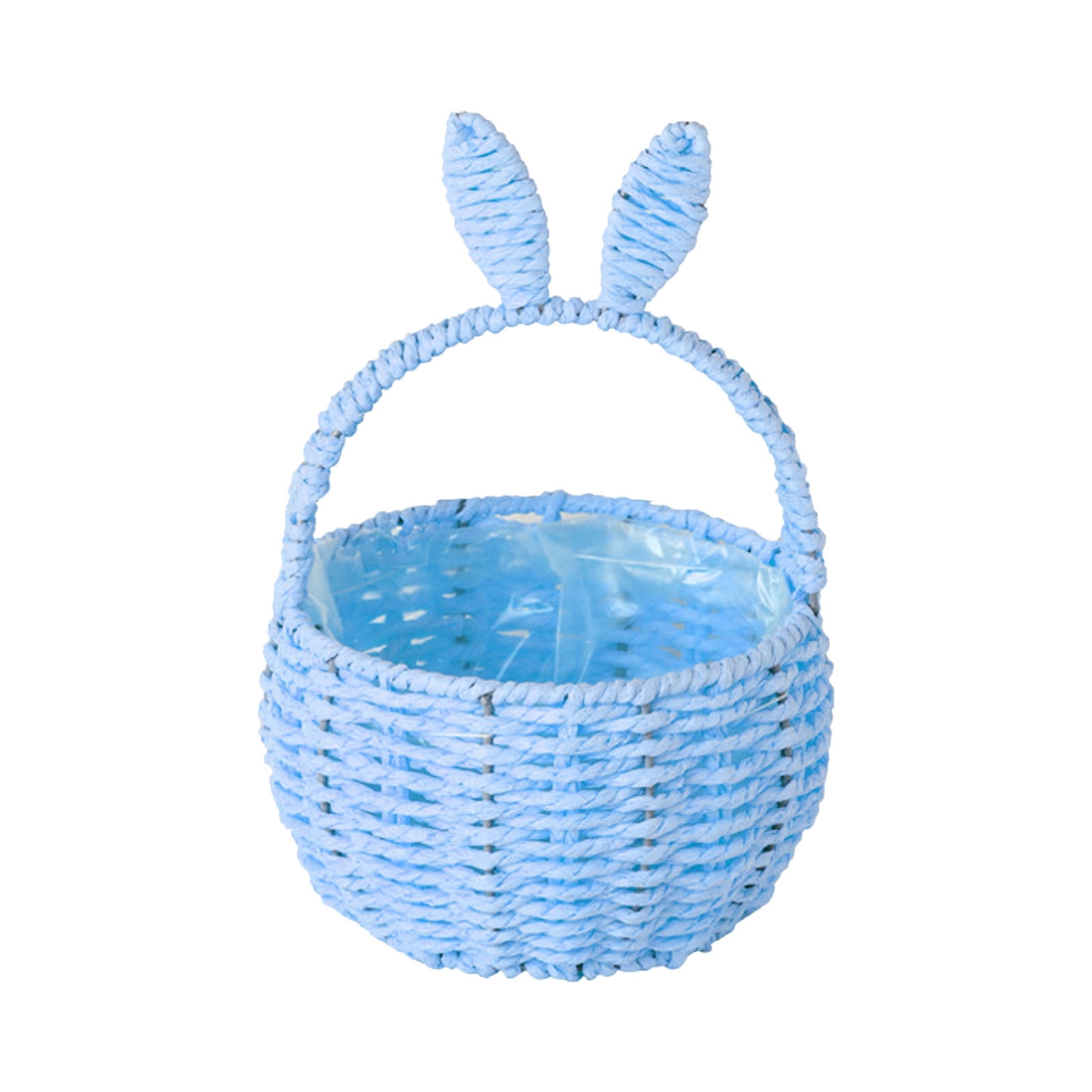 Easter Rabbit Ear Woven Picnic Basket - Wicker Storage Tote with Liner, Bunny Handle Basket for Egg , Candy & Party Decor