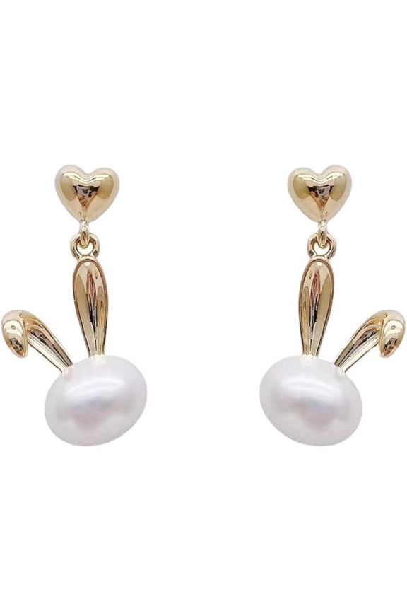 Easter Rabbit Earrings Dainty Pearl Rhinestone Bunny Dangle Drop Earring Cute Funny Animal Bunny Handmade Earrings Easte Holiday Party Charm Jewelry