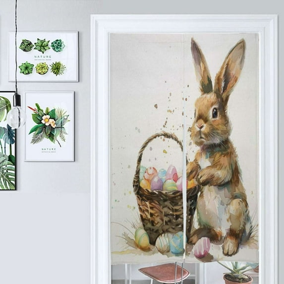 Easter Rabbit Easter Bunny Flowers Door Curtain Nordic Living Room DoorCurtain Porch Partition Curtain Kitchen Rative Half Curtain