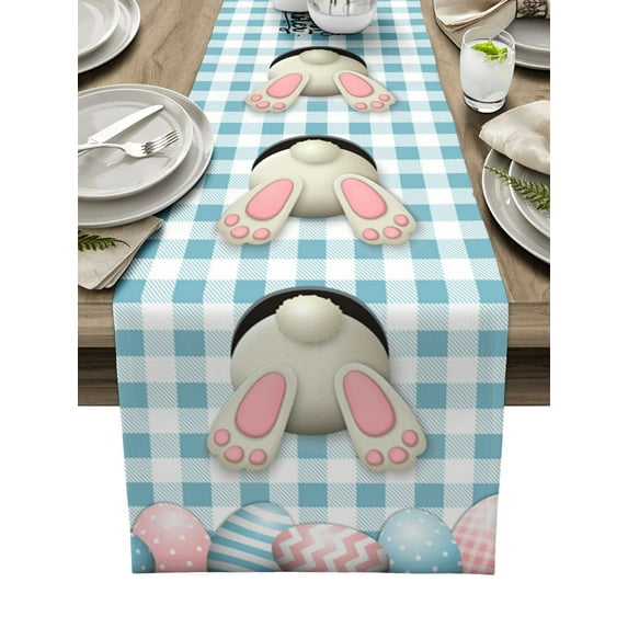 Easter Rabbit Egg Green Table Runner Country Decor Tableclothss for Dining Washable Table Cover Decoration