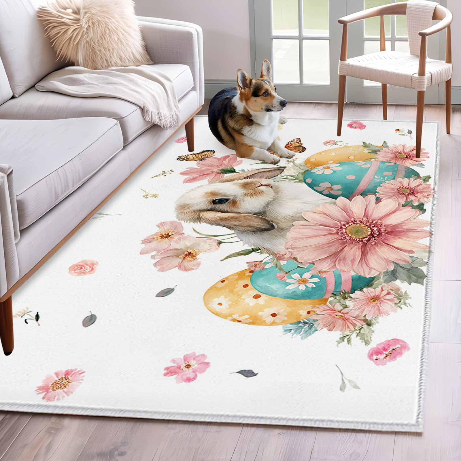 Easter Rabbit Eggs Area Rugs 4'x6', Small Throw Rugs for Office ...