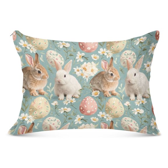 Easter Rabbit Eggs Flower Plush Pillow Cases Standard Size Ultra Soft Warm Pillowcases with Zipper 20"x26"