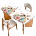 thumbnail image 1 of Easter Rabbit Eggs Table Cloths for 5 Foot Rectangle Tables, Spring Pink Daisy Flowers Butterfly Pastoral Patio Waterproof Elastic Fitted Tablecloths, Washable Rectangular Table Cover for Camping, 1 of 8