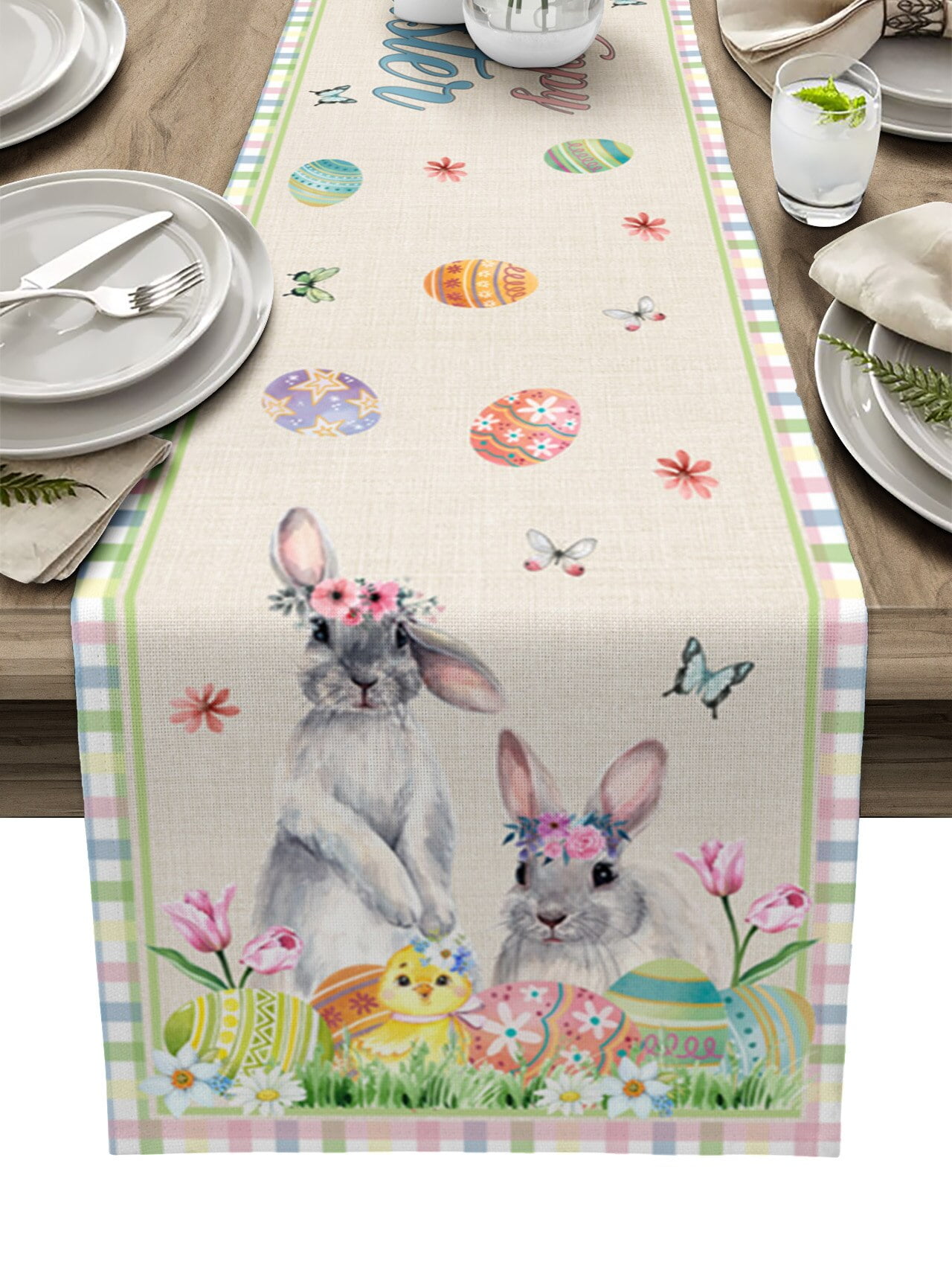 Easter Rabbit Eggs Table Runner Country Decor Tablecloths Table Mats