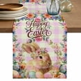 thumbnail image 1 of Easter Rabbit Eggs Table Runner, Spring Flowers Leaves Pastoral Pink Laid Cotton Linen Table Runners 120 Inches Long, Dresser Scarf Runner for Dining/Living Room/Kitchen/Square Tables 13''x120'', 1 of 9