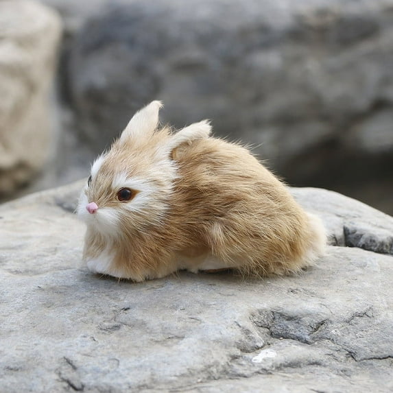 Easter Rabbit Figurine Realistic Animal Model Decor Handcrafted Faux Fur Resin Collectible Ornament for Spring Garden Tabletop Display