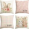 thumbnail image 1 of Easter Rabbit Flower Buffalo Plaid Be Hoppy Throw Pillow Cover, 18 x 18 Inch Polka Dot Bird Be Kind Cushion Case Decoration for Sofa Couch Set of 4, 1 of 6