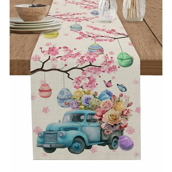 Easter Rabbit Flower Plant Leaf Easter Egg Table Runner For Kitchen Table Cover Home Decor Tablecloth 4/6 Pcs Placemats