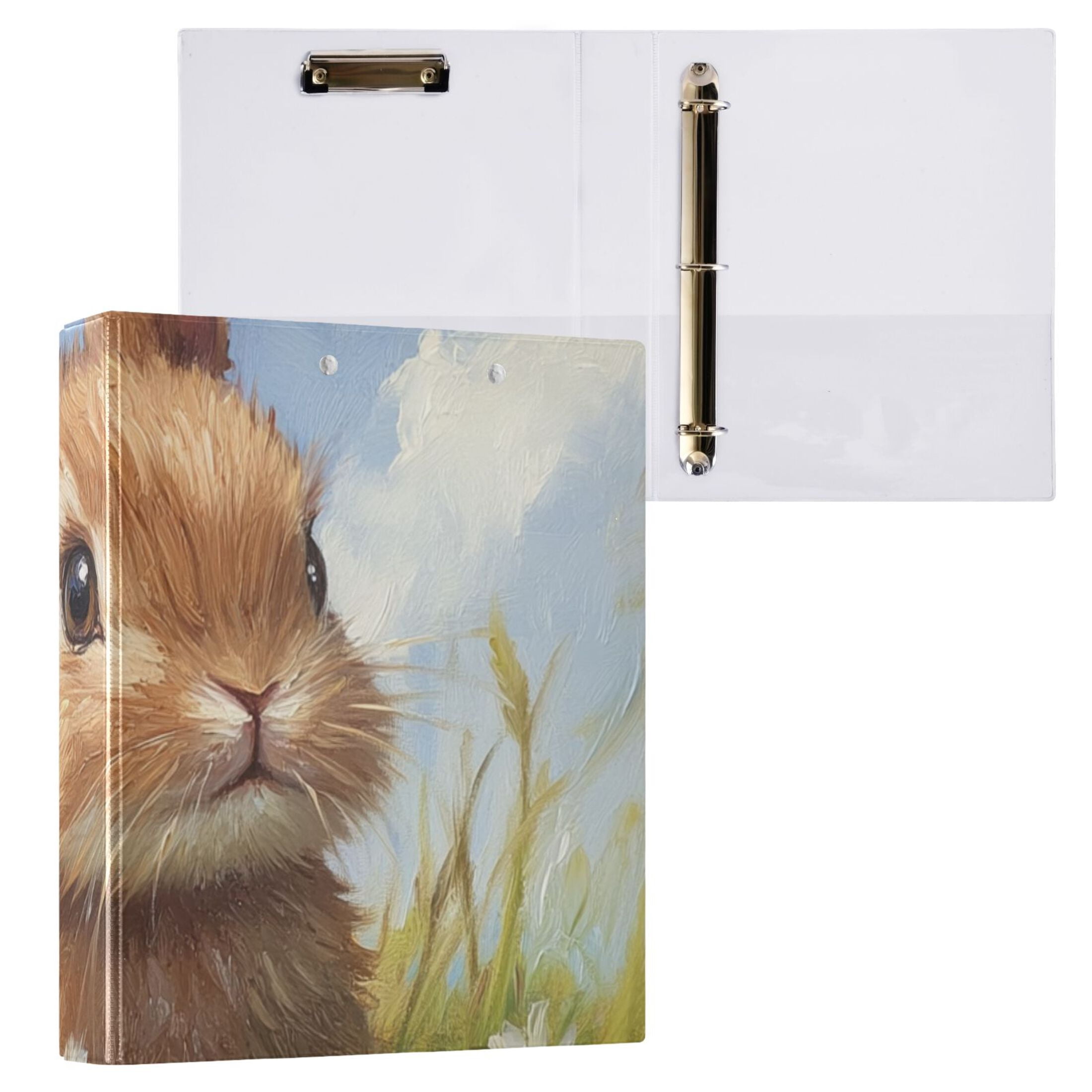 Easter Rabbit Flowers Daisy 3 Ring Binders 1.5 inch Hardcover File Folders with Interior Pockets A4 Size Organizer for School Office Hospital Set of 2