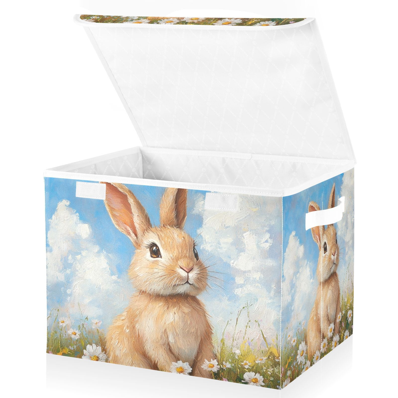 Easter Rabbit Flowers Storage Basket for Shelves Foldable Container Organizer for Organizing Toys Clothes Books with Handles