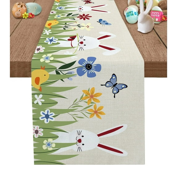 Easter Rabbit Flowers Table Runner Country Decor Tableclothss for Dining Washable Table Cover Decoration