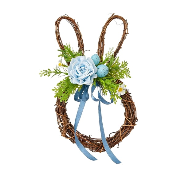Easter Rabbit Grapevine Floral Wreath Bunny Shaped Decor with Eggs Spring Hanging Decorations 2026 Holiday Home Garden Wall Office Party Ornaments