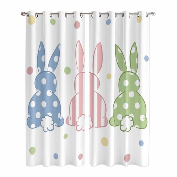 Easter Rabbit Kitchen Curtains 96 Inch Length, Pink Blue Green Bunny Spring Polka Dots Grommet Top Bedroom Living Room Curtains, Light Filtering Cafe Curtain Drapes 2 Panels Set 104''x96''