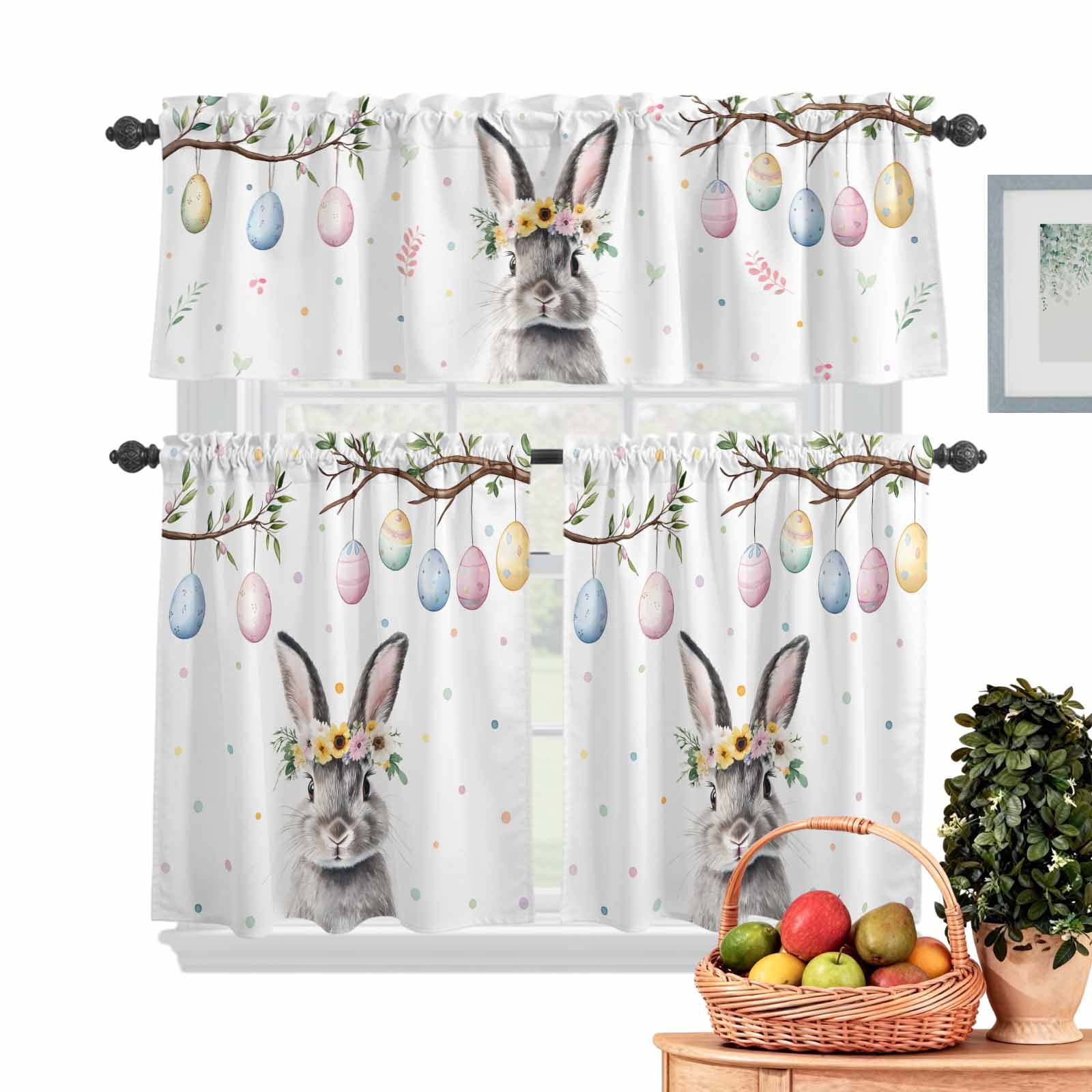 Curated visual reference: Visual Reference: Easter Rabbit Kitchen Curtains Valances 3 Piece Set Watercolor Pink