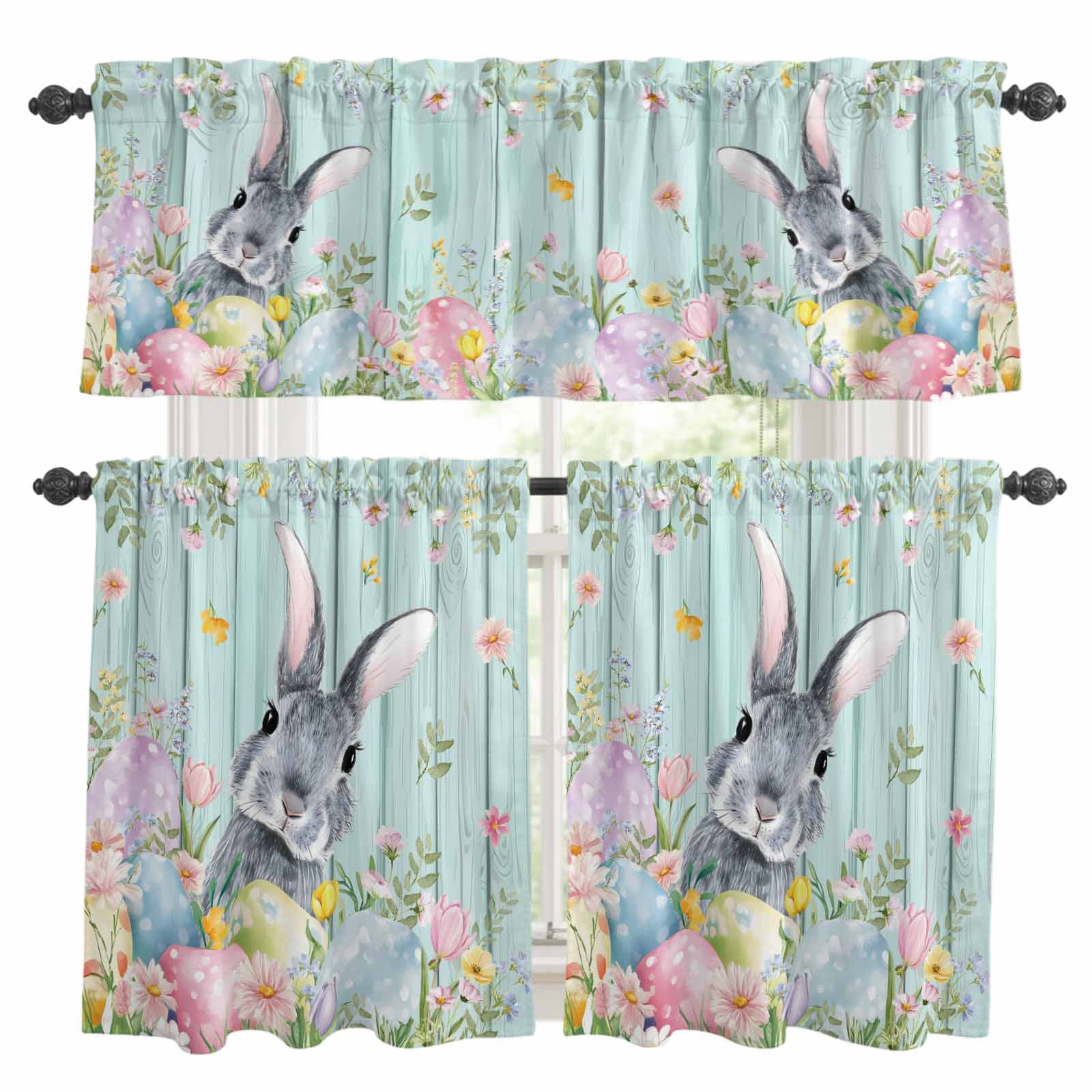 Curated visual reference: Visual Reference: Easter Rabbit Kitchen Curtains And Valances Set Spring Floral Colored