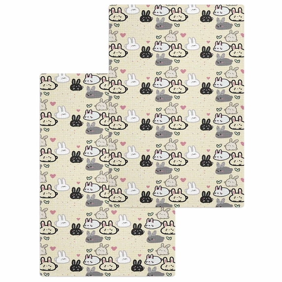 Easter Rabbit Kitchen Dish Towels for Drying Dishes Set of 2, Cartoon Cute Bunny Sketch on Yellow Waffle Weave Microfiber Hand Tea Bathroom Towels Quick Dry & Absorbent Towel 15.7x23.6