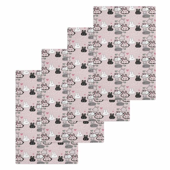 Easter Rabbit Kitchen Dish Towels for Drying Dishes Set of 4, Cartoon Cute Bunny Sketch on Pink Waffle Weave Microfiber Hand Tea Bathroom Towels Quick Dry & Absorbent Towel 15.7x23.6