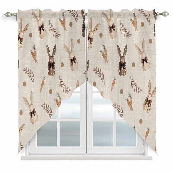 Easter Rabbit Kitchen Window Curtains, Swag Curtains Valance for Bedroom Living Room Bathroom, Spring Carrot Plant Bunny Polka Dot Rod Pocket Window Treatment Curtain Block Drapes 2 Panels 36"x36"