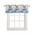 thumbnail image 1 of Easter Rabbit Linen Curtain Valance for Bedroom/Bathroom/Kitchen/Office/Living/Dining Room Windows, Blue Flower Grey White Stripes Retro Lattice Rod Pocket Topper Decorative Cafe Drapes Panel 42"x18", 1 of 6