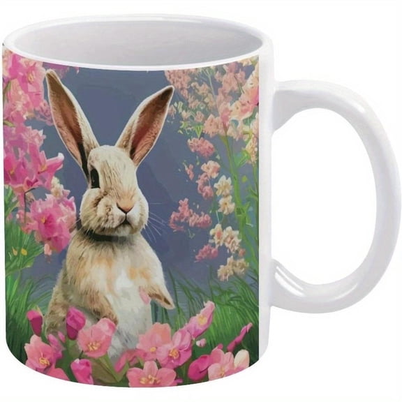 Easter Rabbit Mug Flowers Spring Coffee Mug Ceramic Mug Drinking Cup with Handle Coffee Cup 11oz Office Home