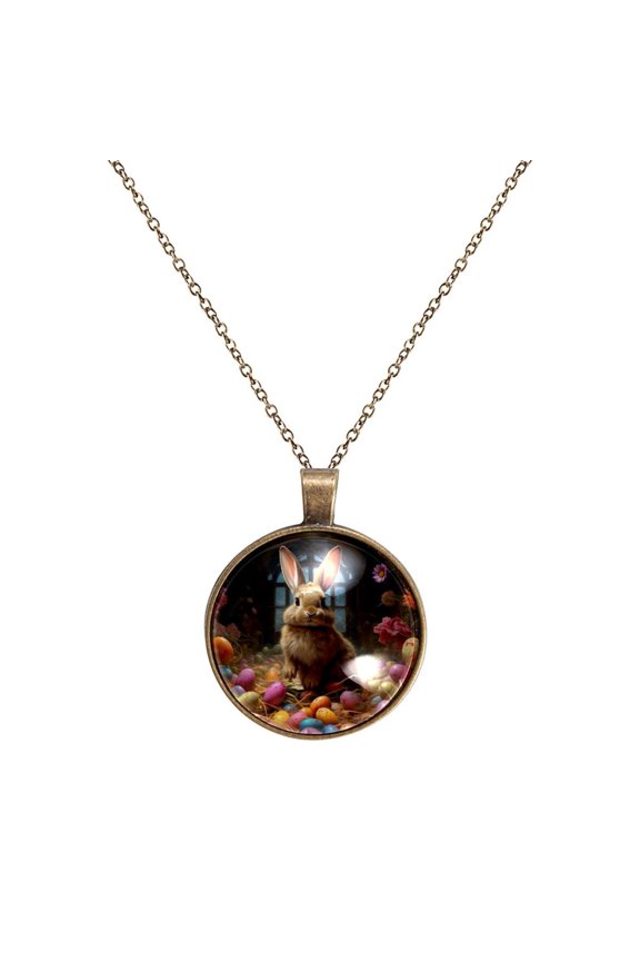 Easter Rabbit Necklace Personalized Custom Photo Round Pendant Adjustable Stainless Steel Necklaces with Gift Box for Men Women Mothers Valentine's Jewelry Gift