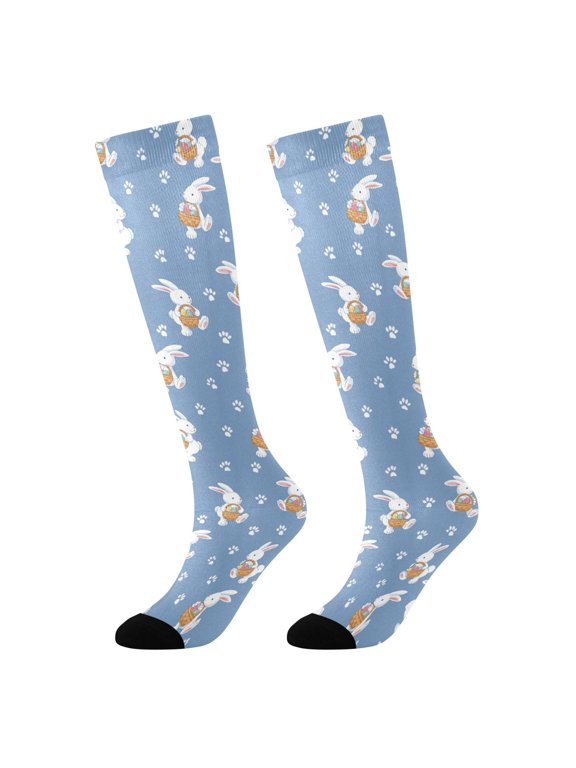 Easter Rabbit Novelty Patterned Knee High Socks Breathable Stretchy Soft Tall Boot Socks