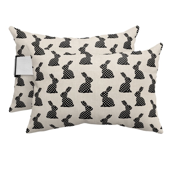 Easter Rabbit Outdoor Pillows for Chaise Lounge Chair Beach Headrest Pillow Set of 2 Waterproof Lumbar Pillows with Insert&Strap Black Pots Bunny Rabbit Farmhouse Retro Pillow for Patio Pool 12"x20"