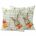 thumbnail image 1 of Easter Rabbit Pillow Covers 2 Pack Spring Red Orange Pink Floral Leaf Plant Green Buffalo Plaid Pillowcase Waterproof Outdoor Throw Pillow Cover for Patio Garden Square Cushion 26”x26”, 1 of 9