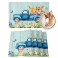 thumbnail image 1 of Easter Rabbit Placemats Set of 1, Blue Car with Bunny Easter Eggs Teal Wood Grain Heat Insulated Linen Place Mats, Washable Stain-Proof Table Mats for Dining Tables Holiday Decor 13x19 Inches, 1 of 9