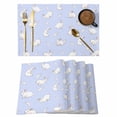 thumbnail image 1 of Easter Rabbit Placemats Set of 1, Cute White Bunny Carrots Blue Background Non-Slip Place Mats Washable Table Mats for Kitchen Dining Table Decorations Indoor/Outdoor, 1 of 9